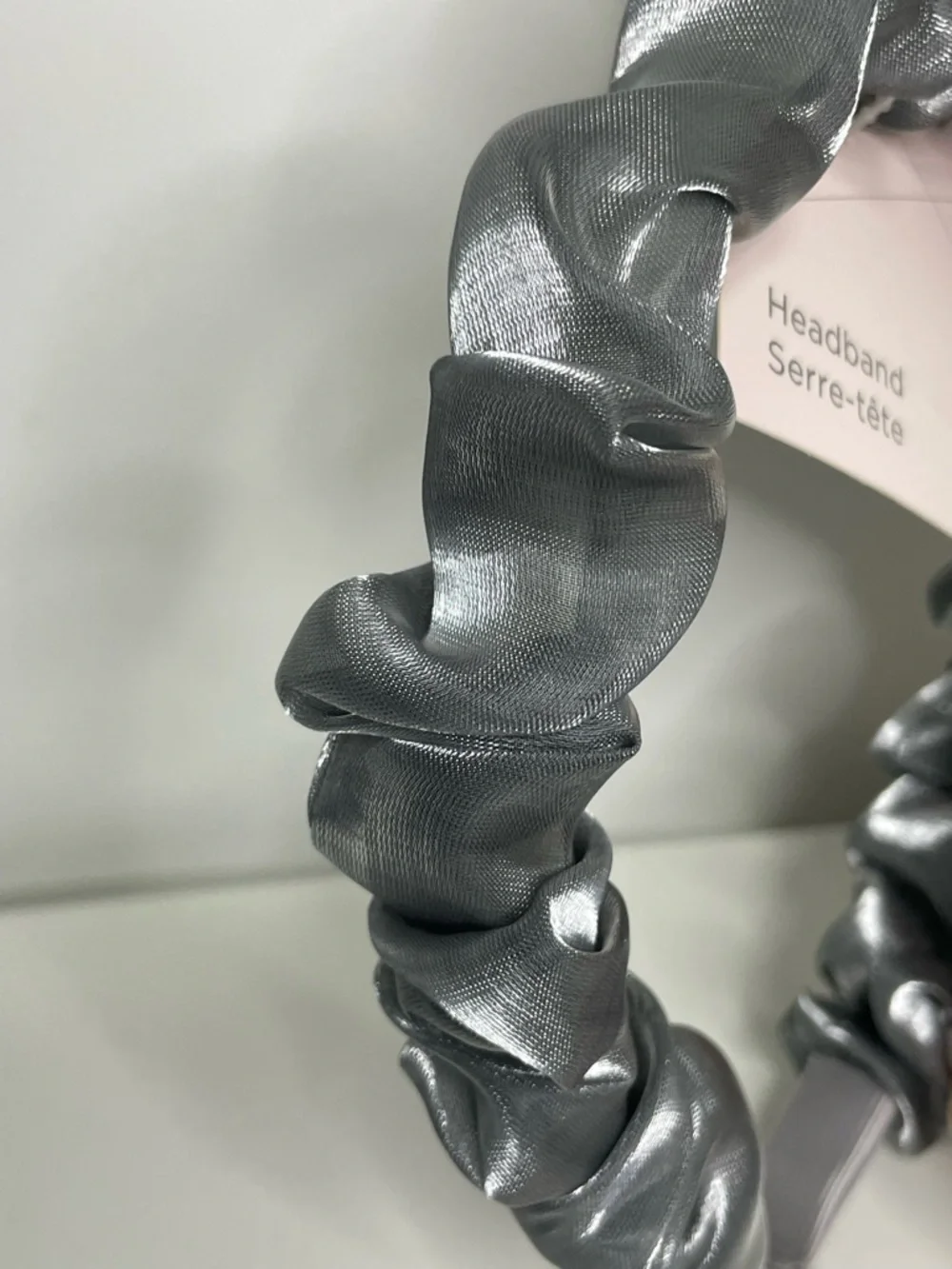 Shiny Silver Scrunch Ruched Headband